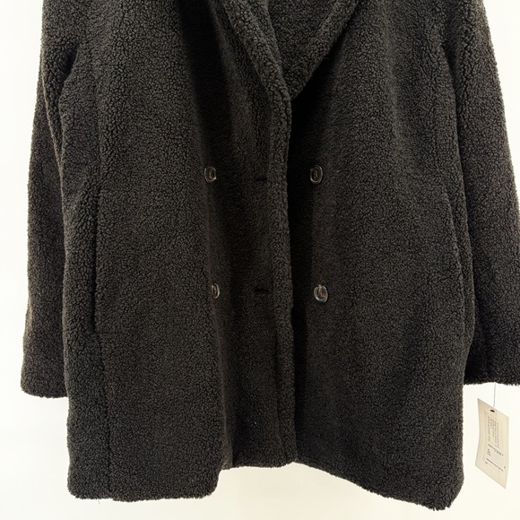 Kensie Womens Black Faux Fur Teddy Coat Double‎ Breasted Pockets Warm Winter NEW - Picture 11 of 16